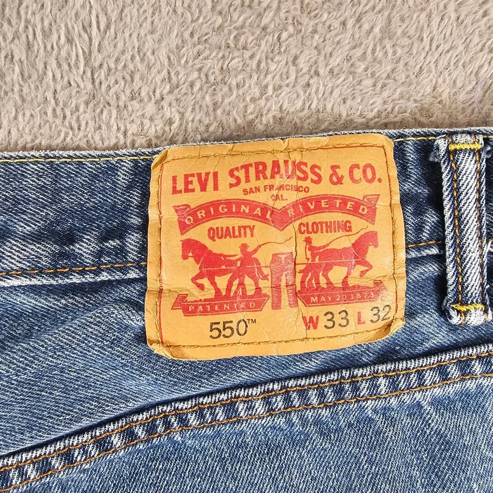 Levis 550 Relaxed Fit Custom Patterned Side Stripe Jeans 36x31 Upcycled Unisex